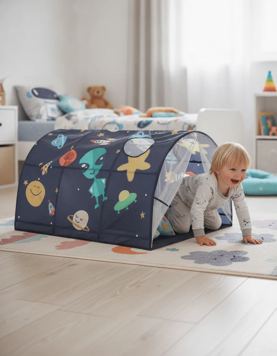 Tente Tunnel Enfant Pop-Up Etoiles et Lune