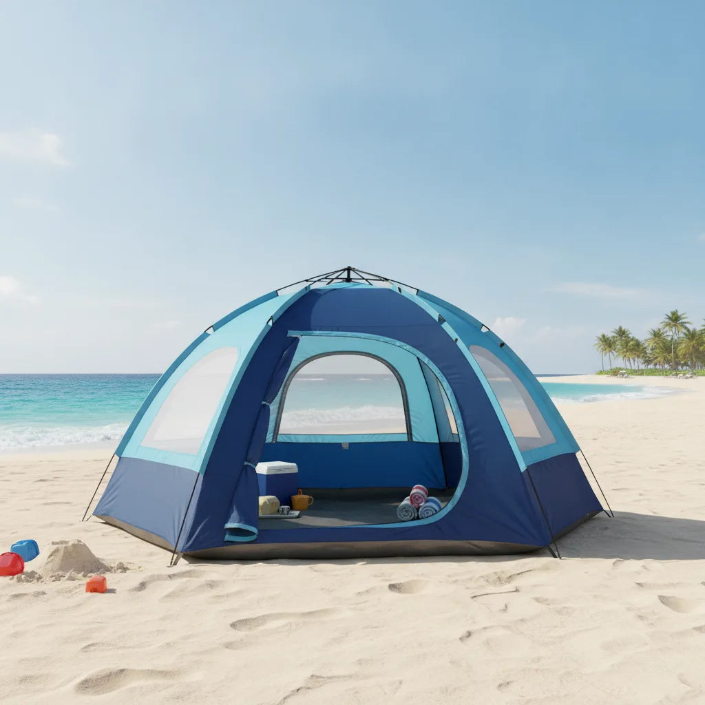 Tente de plage 3 personnes : déploiement instantané et ventilation